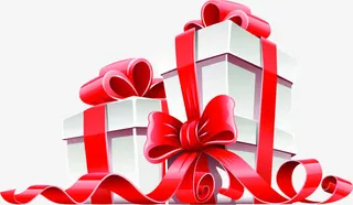 手绘白色礼盒红丝带免抠