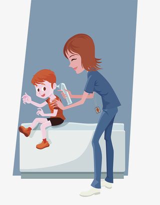 手绘插图宝宝发烧妈妈测体温免抠