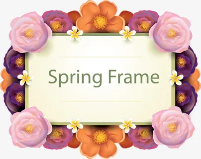 精美春天山茶边框免抠