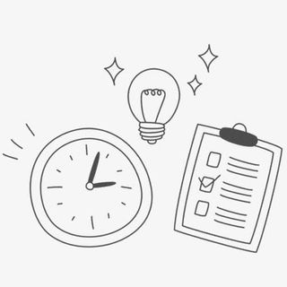 手绘的时钟和灯泡免抠