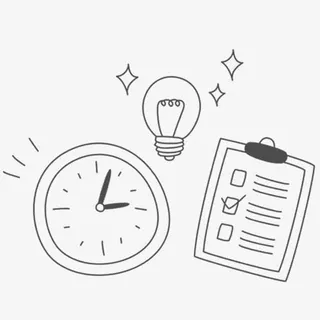 手绘的时钟和灯泡免抠