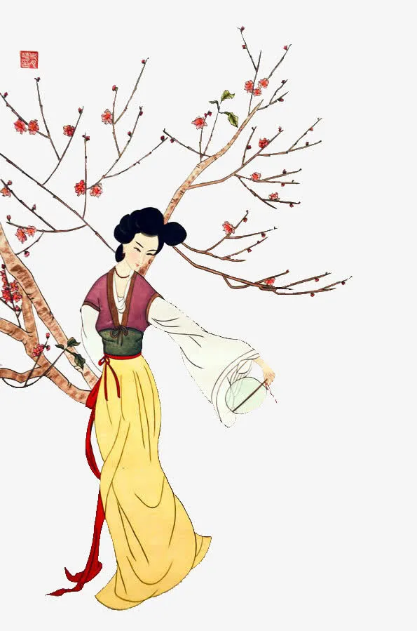树下美人图免抠