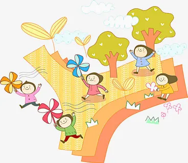 卡通欢呼玩耍的孩子免抠