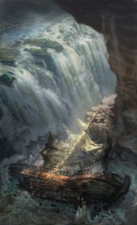 手绘卡通瀑布悬崖免抠