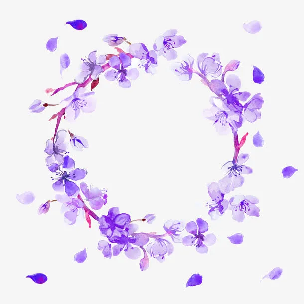 紫色清新花圈边框纹理免抠