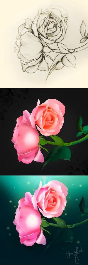 手绘玫瑰创意设计免抠