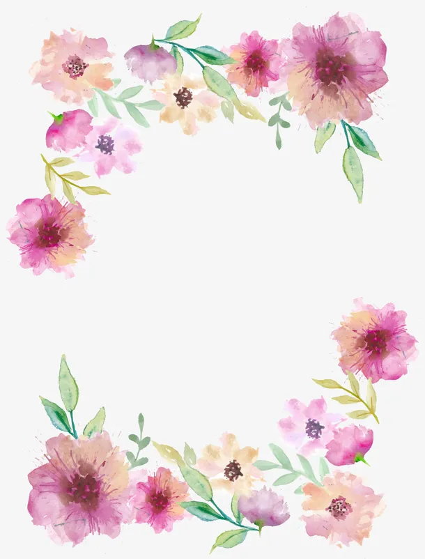 紫色水彩花朵框架免抠