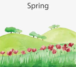 手绘风浪漫春天郊外免抠