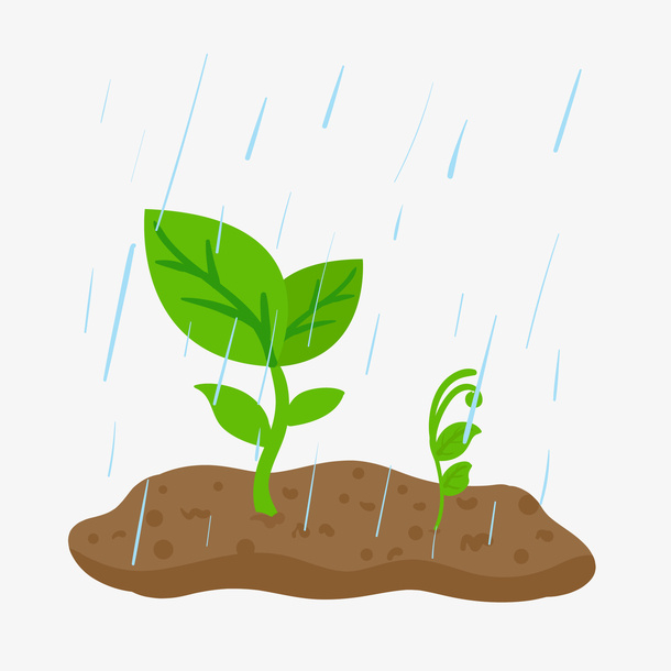 手绘雨水嫩芽插画免抠