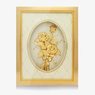 3d金玫瑰花框画摆件免抠 3d金玫瑰花框画摆件免抠