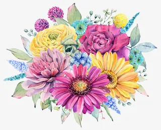 百花齐放的花朵画免抠