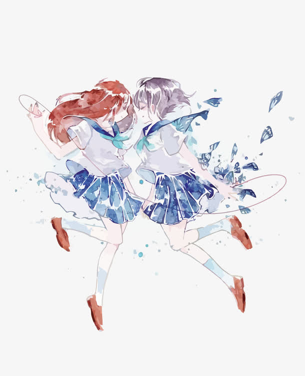 矢量水彩少女免抠
