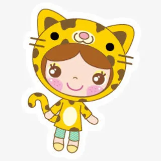 老虎衣服女孩小人卡通免抠