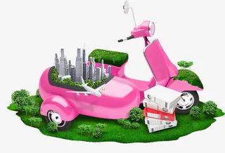 创意电动车上的建筑免抠