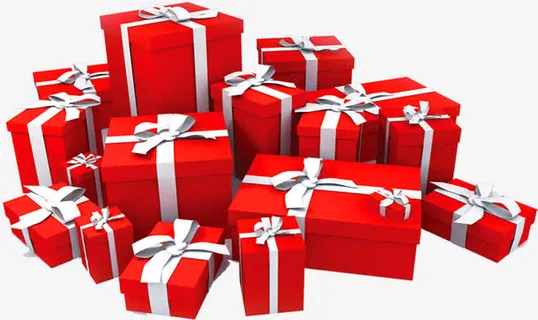 手绘红色礼盒元旦装饰免抠