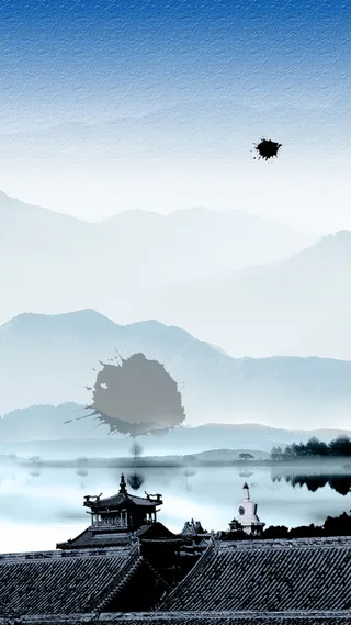 蓝色渐变中国风古建筑背景高清