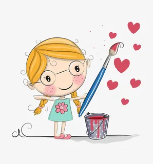 拿着毛笔画心的小女孩免抠 拿着毛笔画心的小女孩免抠