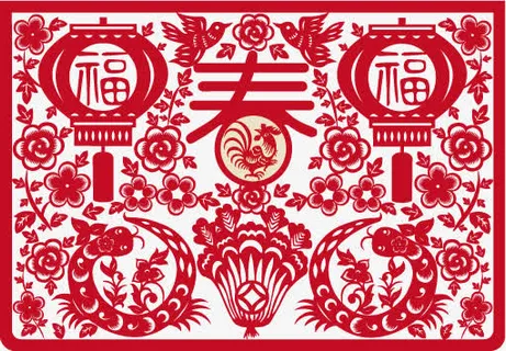 鸡年春节剪纸免抠