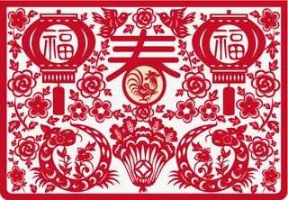 鸡年春节剪纸免抠