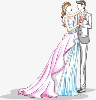 七夕情人节新郎新娘手绘免抠