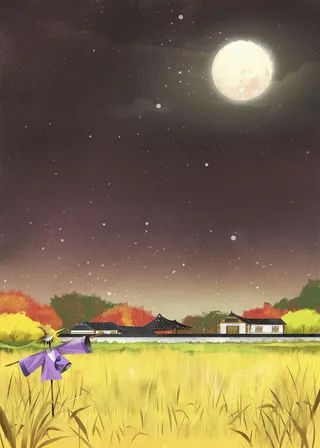 手绘田园夜景星空平面广告高清