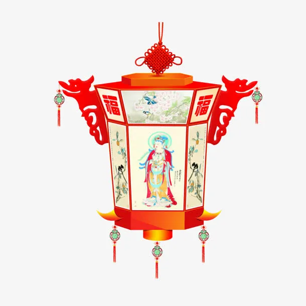 中国风红色人物灯笼免抠