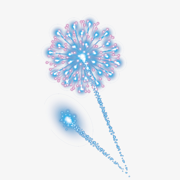 国庆节庆祝烟花炮仗蓝色礼花长尾免抠