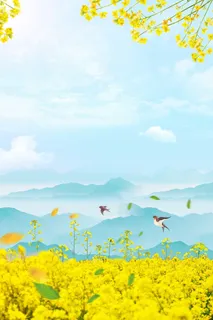 小清新春天你好油菜花风景插画高清卡通手绘背景 小清新春天你好油菜花风景插画高清卡通手绘背景