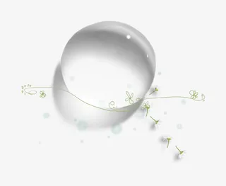 透明水珠和绿色小花免抠