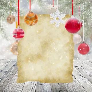 羊皮纸与圣诞球背景