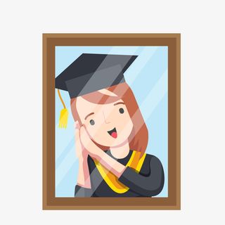 彩色毕业照女孩矢量图免抠