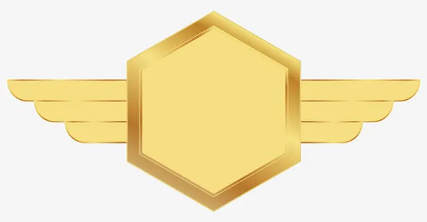 金色六边形翅膀徽章矢量免抠 金色六边形翅膀徽章矢量免抠