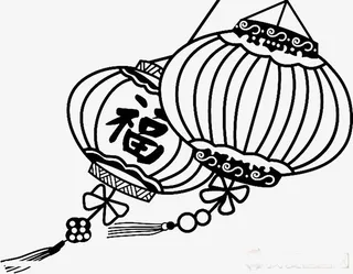 手绘黑色线条灯笼免抠