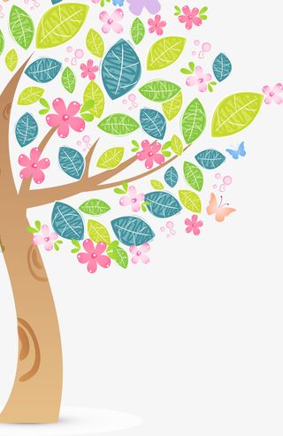 树    春天  蝴蝶  卡通 绿色免抠