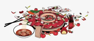 高精度手绘中国菜火锅免抠