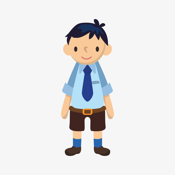 手绘卡通打领带学生免抠