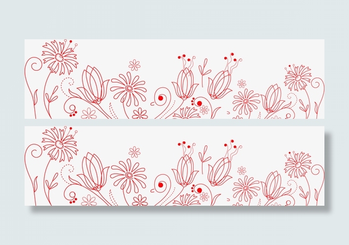 红色简约线条花丛免抠