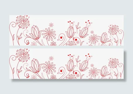 红色简约线条花丛免抠