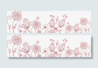 红色简约线条花丛免抠