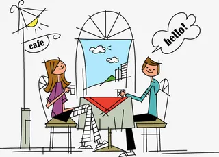 可爱插图露天咖啡厅外喝咖啡的人免抠