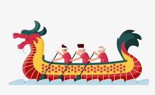 端午赛龙舟手绘动漫卡通龙舟免抠