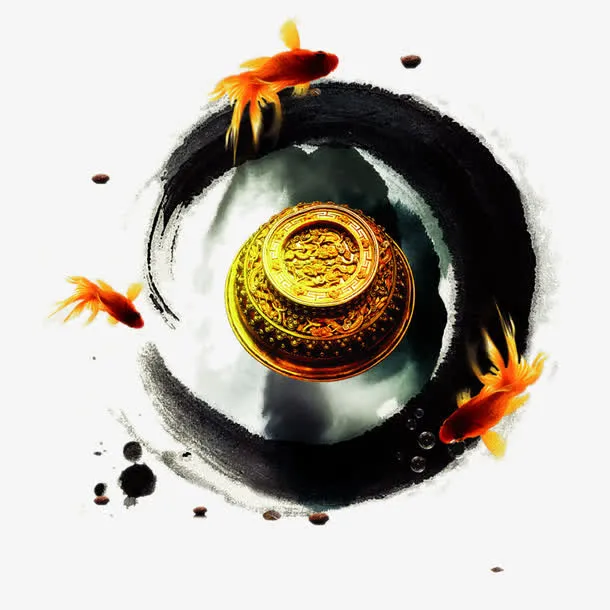 水墨金鱼免抠