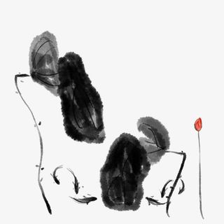 水墨荷花荷叶元素免抠