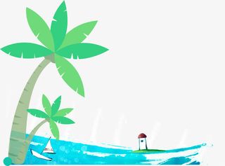 卡通椰子树和大海免抠