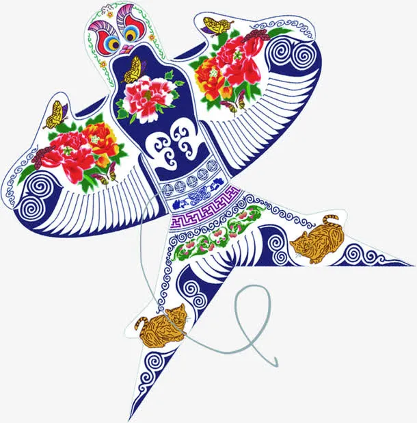 蓝色高清春天风筝免抠