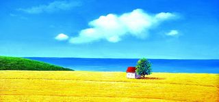 手绘麦田天空背景高清