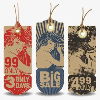 三个复古促销标签吊牌免抠