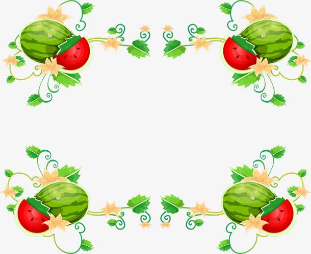 手绘西瓜边框免抠