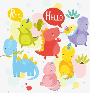 可爱彩色卡通恐龙免抠手绘/卡通卡通元素