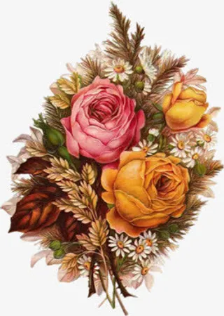 花剪影手绘花饰素材免抠